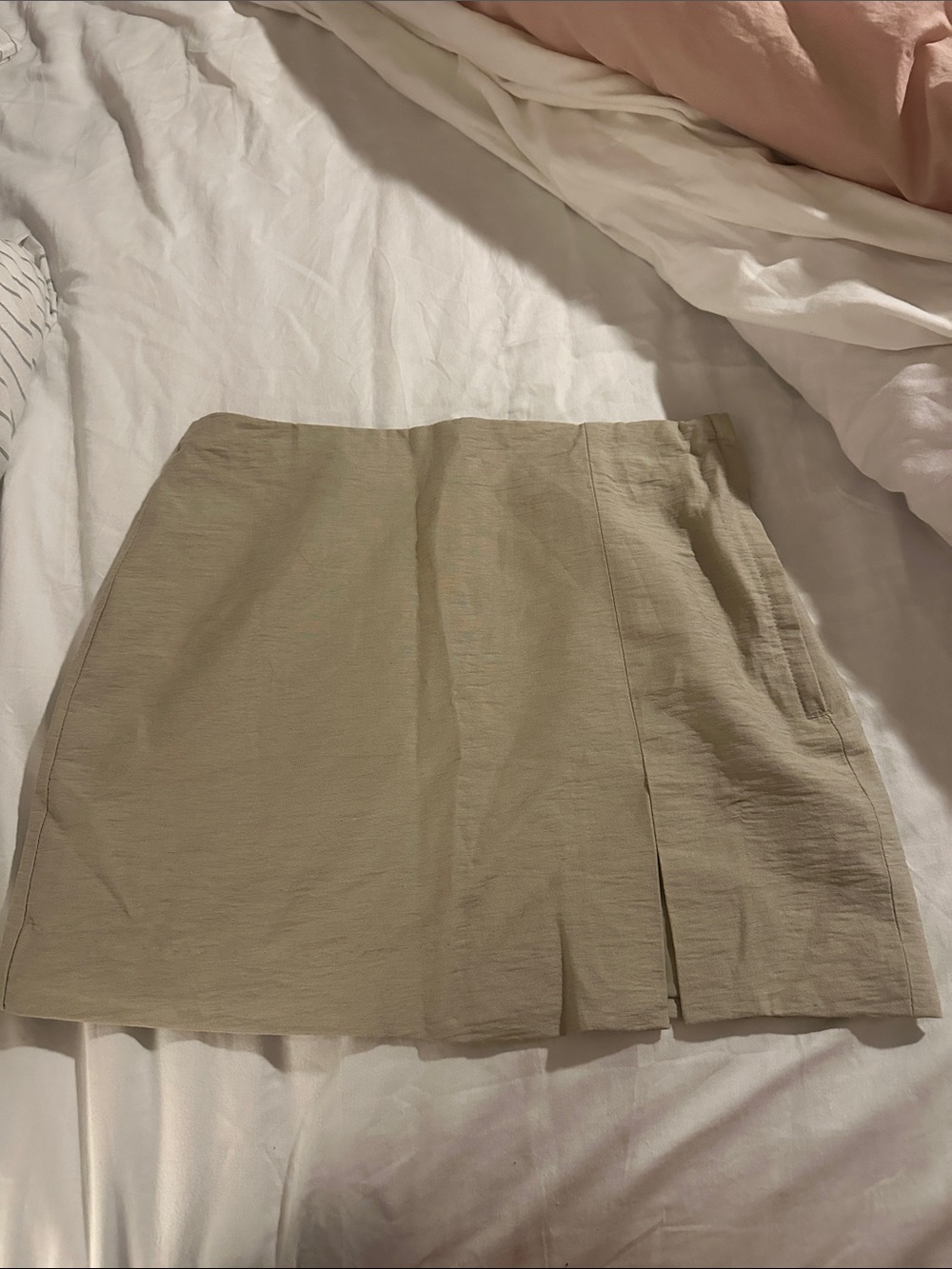 H&M Light Beige Mini Skirt with Subtle Front Slit